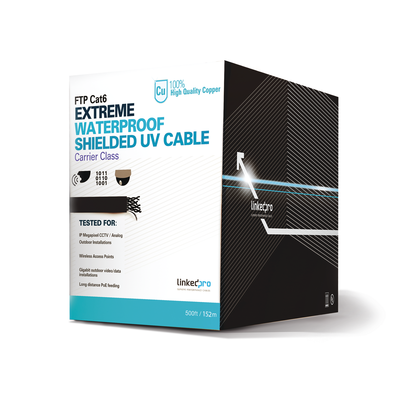 [PRO-CAT-6-EXT/500] Bobina de 152.5 metros Cat6+ CALIBRE 23 Exterior Blindado tipo FTP Para Climas Extremos, UL para aplicaciones de video vigilancia y redes de datos. Para uso en Intemperie.