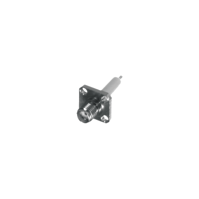 [RSA-3279] Conector SMA Hembra, Montaje de Panel Cuadrado, 4 Perforaciones, Soldable con Dieléctrico Extendido, Níquel/ Oro/ Teflón.
