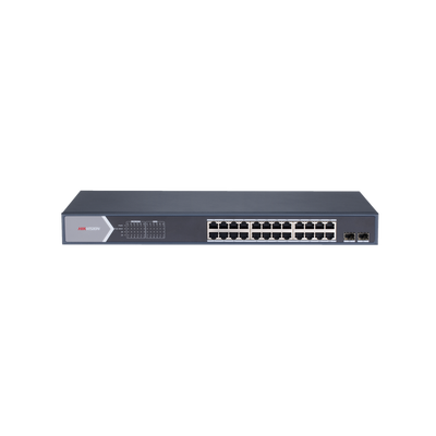 [DS-3E1526P-SI] Switch Gigabit PoE+ / Administrable / 24 Puertos 1000 Mbps PoE+ / 2 Puertos SFP / Configuración Remota desde Hik-PartnerPro / PoE Extendido 250 Metros / 370 Watts