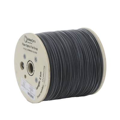 [LPDROPA21C/2KM] Carrete de 2 km de Fibra Óptica Drop Plana, Interior/Exterior G.657A2 Monomodo de 1 hilo (unifibra), Dieléctrica, Forro Negro, Compatible con Conectores FASC, FASCUP, FASCLC
