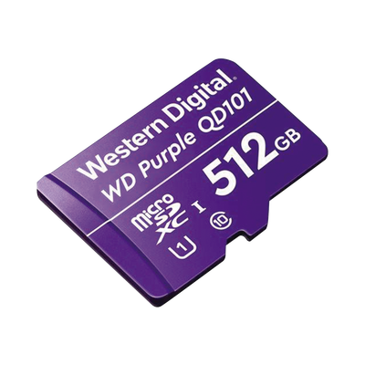 [WD512MSD] Memoria microSD de 512 GB PURPLE, Especializada Para Videovigilancia, 10 VECES MAYOR DURACIÓN, 3 AÑOS DE GARANTIA