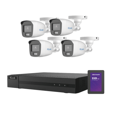 [HL-1080-CV/A/512GB] Kit TurboHD 1080p + SSD 500 GB / DVR 4 Canales / 4 Cámaras Bala ColorVu con Micrófono Integrado / Fuente de Poder / Accesorios de Instalación