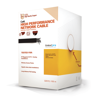 [PRO-CAT-6-PLUS/100M] Cable Cat6+ CALIBRE 23 ALTO RENDIMIENTO, ETL,UL, color azul, de 100 metros, super flexible, para aplicaciones de CCTV, video HD, y redes de datos.