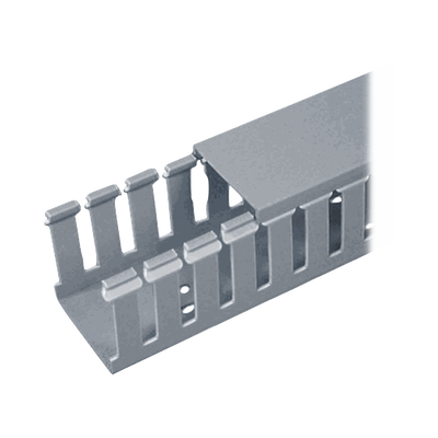 [FC1X1LG2] Canaleta Ranurada de PVC con Tapa, Tipo F, 32 mm de Ancho, 28.7 mm de Alto y 2 m de Largo, Color Gris