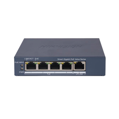 [DS-3E1505P-EI/M] Switch Gigabit PoE+ / Administrable / 4 Puertos 1000 Mbps PoE+ / 1 Puerto 1000 Mbps Uplink / Configuración Nube Hik-PartnerPro / Modo Extendido hasta 300 Metros / 45 Watts