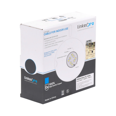 [PRO-CAT-5E-LITE/100M] Bobina de cable de 100m, Cat5e, 24 AWG, color Gris, UL, para aplicaciones en videovigilancia, redes de datos. Uso Interior