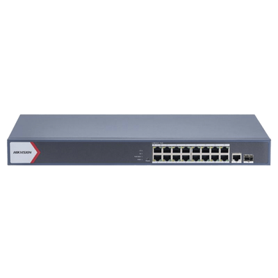 [DS-3E1518P-EI/M] Switch Gigabit PoE+ / Monitoreable / 16 Puertos 1000 Mbps PoE+ / 1 Puerto 1000 Mbps de Uplink / 1 Puerto SFP /  Configuración Nube desde Hik-PartnerPro / Modo Extendido hasta 300 Metros / 130 Watts