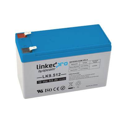 [LK9.512] Batería 12 V / 9.5 Ah / UL / Tecnología AGM / Vida útil promedio 5 años / Para uso en equipo electrónico, Alarmas de Intrusión / Incendio/ Control de acceso / Video Vigilancia / Terminales F1 ( Incluye adaptador F