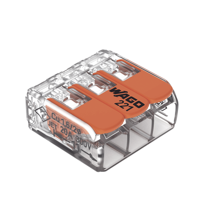 [221-413] Conector Compacto para 1 Cable de Entrada 2 Cables de Salida / Cables Compatibles 28AWG-12AWG