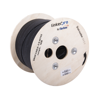 [IC-DROPA2-2C] Carrete de 1 km de Fibra Óptica Drop, Interior/Exterior G.657A2 Monomodo de 2 hilos (bifibra), Dieléctrica, Forro Negro