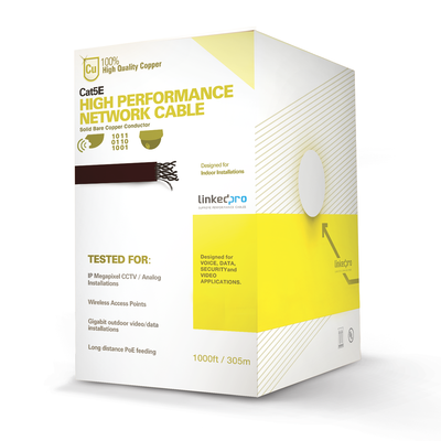 [PRO-CAT-5E-W] Bobina de cable de 305 m, ( 1000 ft ),  Cat5e, alto rendimiento, color blanco, UL, para aplicaciones en video vigilancia, redes de datos. Uso en interior